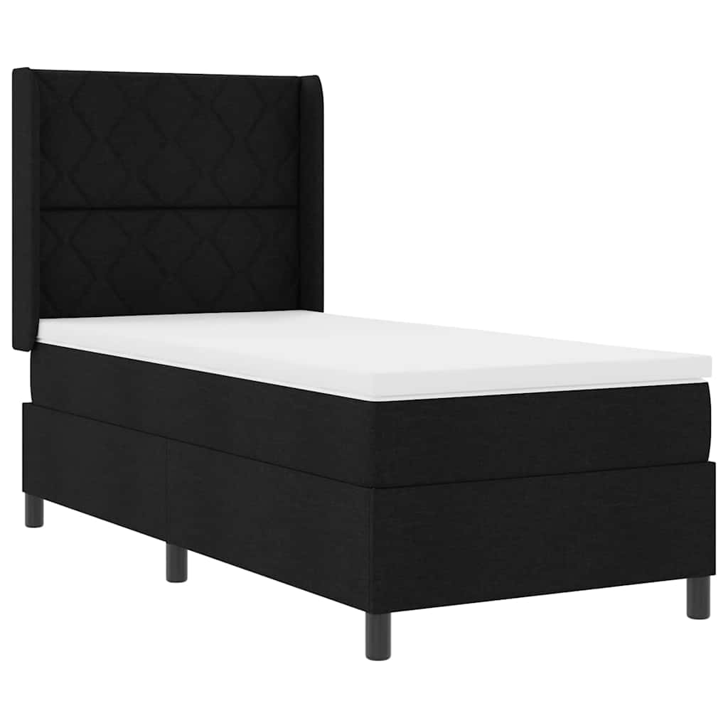 vidaXL Łóżko sprężynowe z poduszką Czarny 200 x 90 cm tkanina