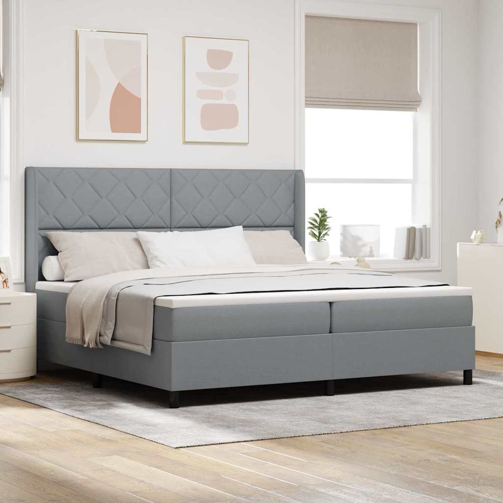 vidaXL Łóżko sprężynowe z poduszką Jasnoszary 200 x 200 cm tkanina