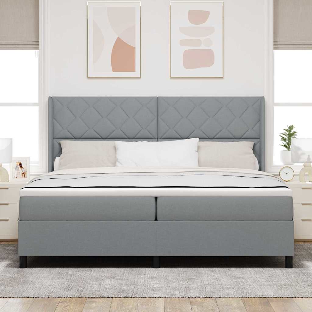 vidaXL Łóżko sprężynowe z poduszką Jasnoszary 200 x 200 cm tkanina