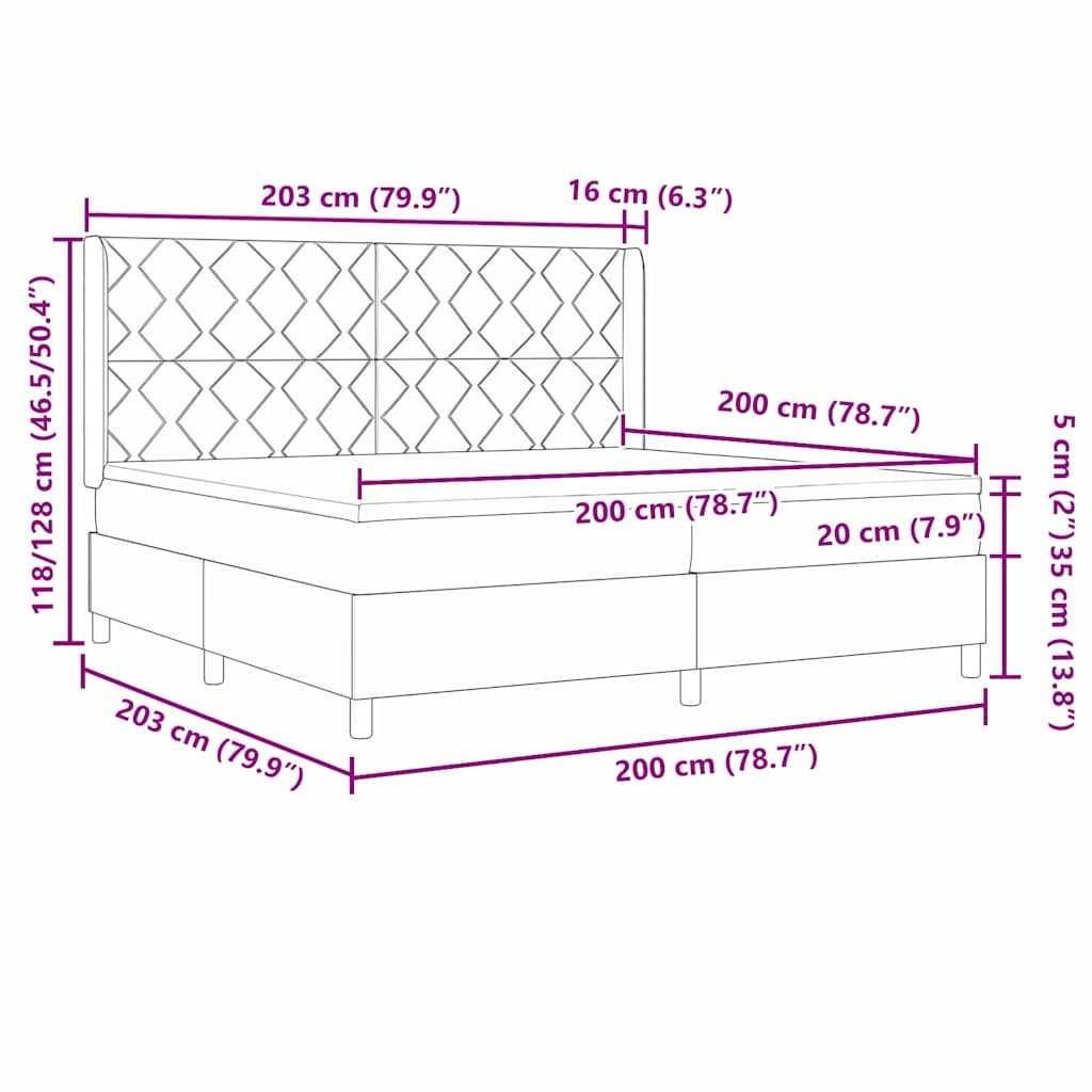 vidaXL Łóżko sprężynowe z poduszką Ciemnoszary 200 x 200 cm tkanina