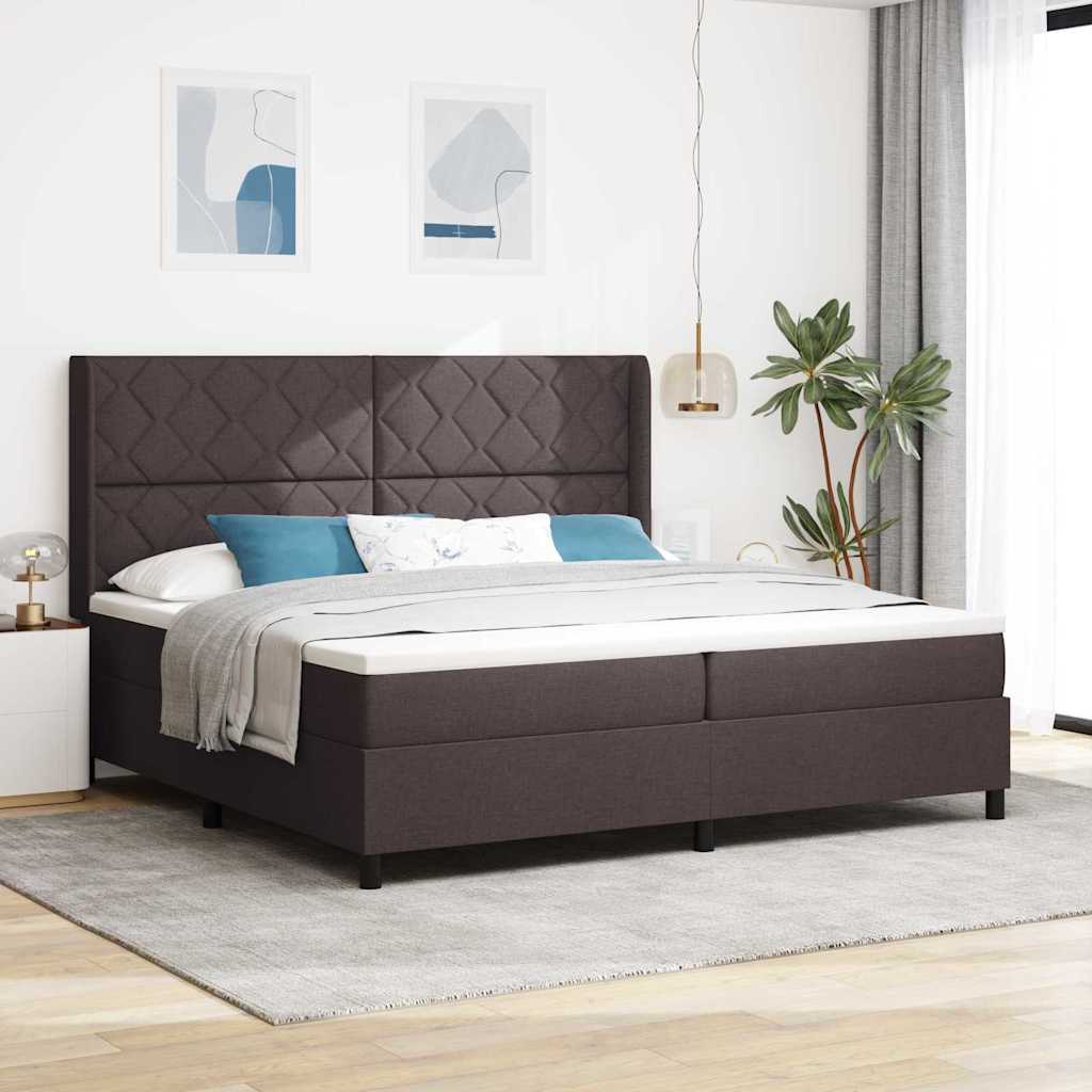 vidaXL Łóżko sprężynowe z materacem Ciemny brąz 200 x 200 cm tkanina
