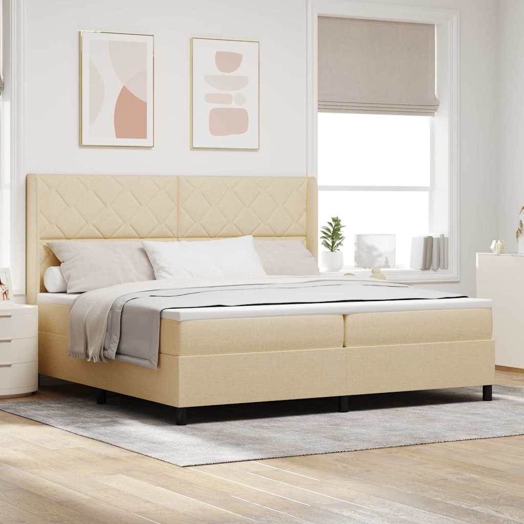 vidaXL Łóżko sprężynowe z materacem Kremowy 200 x 200 cm tkanina