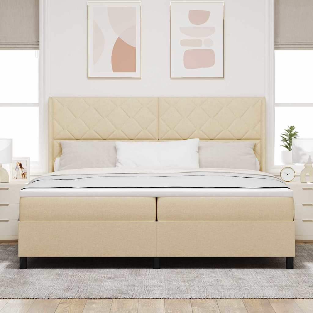 vidaXL Łóżko sprężynowe z materacem Kremowy 200 x 200 cm tkanina