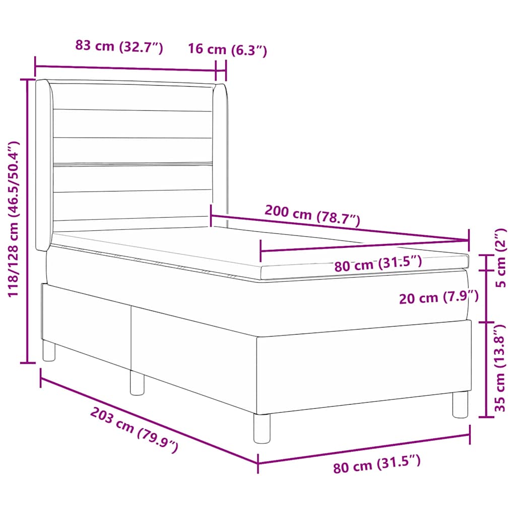 vidaXL Łóżko sprężynowe z materacem Kremowy 80 x 200 cm tkanina