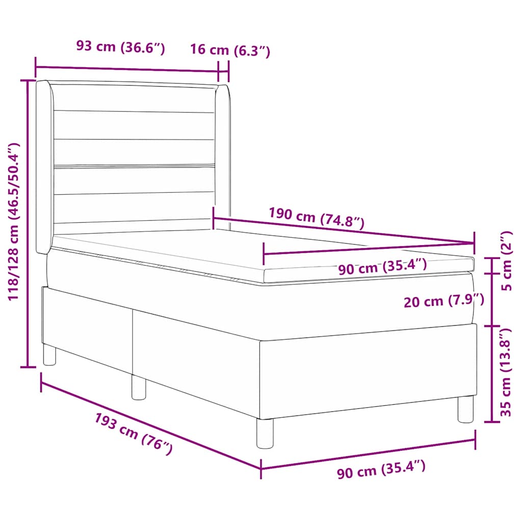 vidaXL Łóżko sprężynowe z materacem Niebieski 90 x 190 cm tkanina