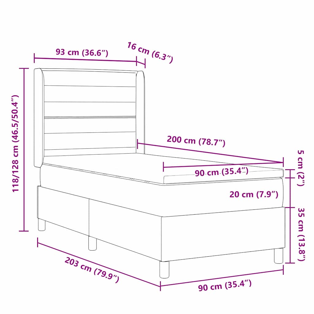 vidaXL Łóżko sprężynowe z materacem Ciemnoszary 90 x 200 cm tkanina