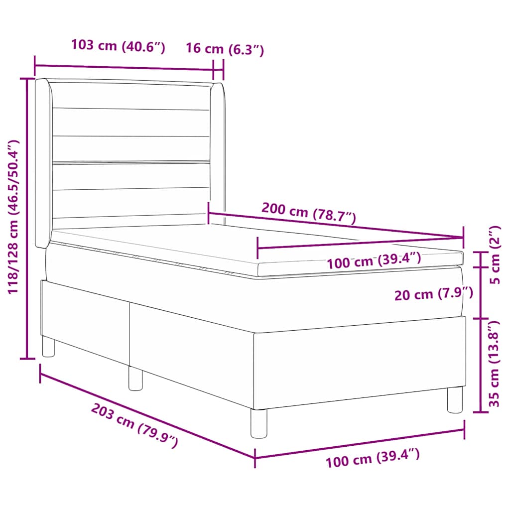 vidaXL Łóżko sprężynowe z materacem Ciemnoszary 100 x 200 cm tkanina