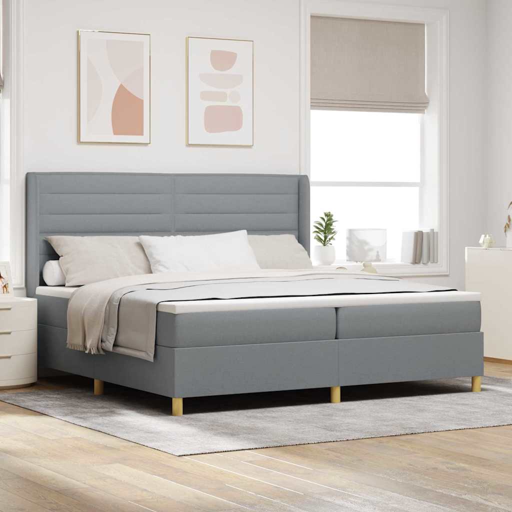 vidaXL Łóżko sprężynowe z materacem Jasnoszary 200 x 200 cm tkanina
