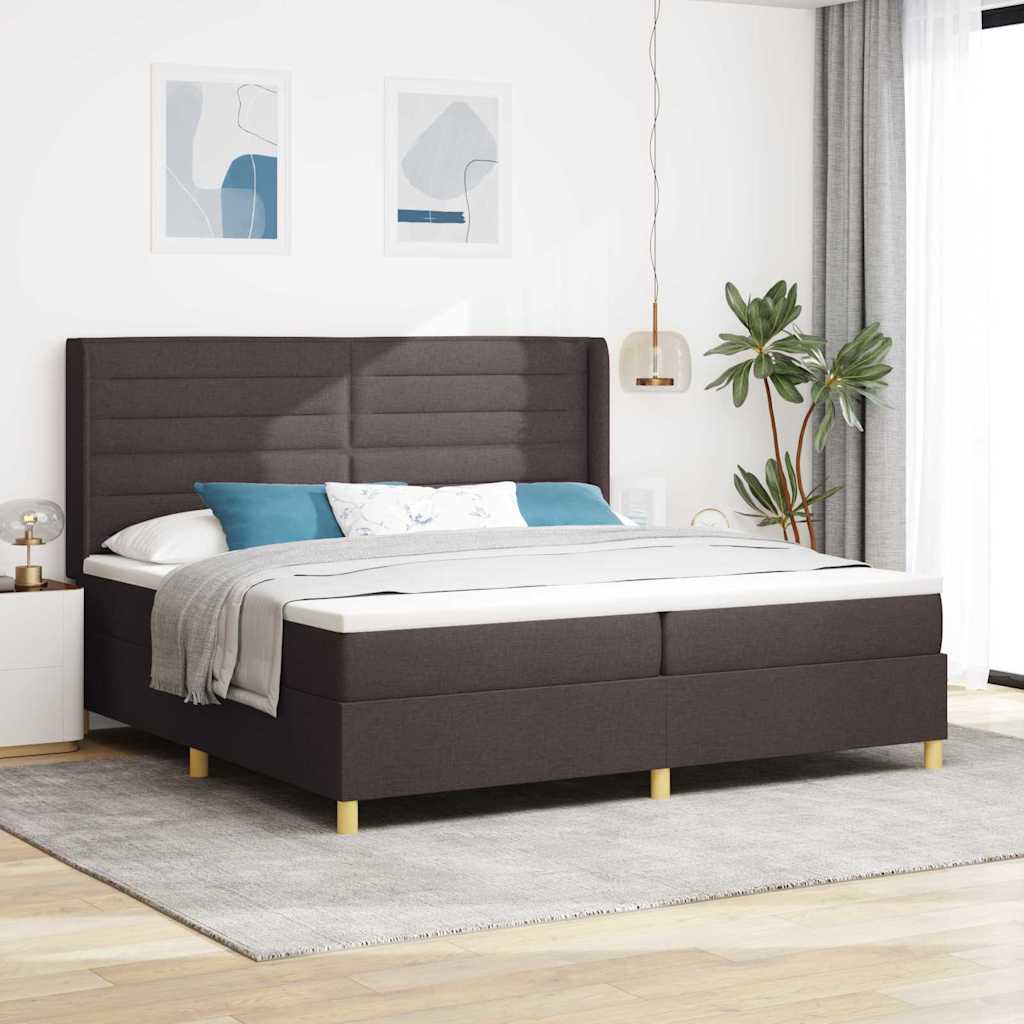 vidaXL Łóżko sprężynowe z materacem Ciemny brąz 200 x 200 cm tkanina