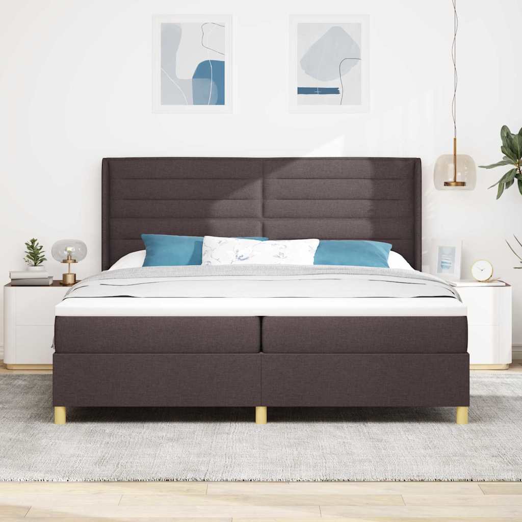 vidaXL Łóżko sprężynowe z materacem Ciemny brąz 200 x 200 cm tkanina