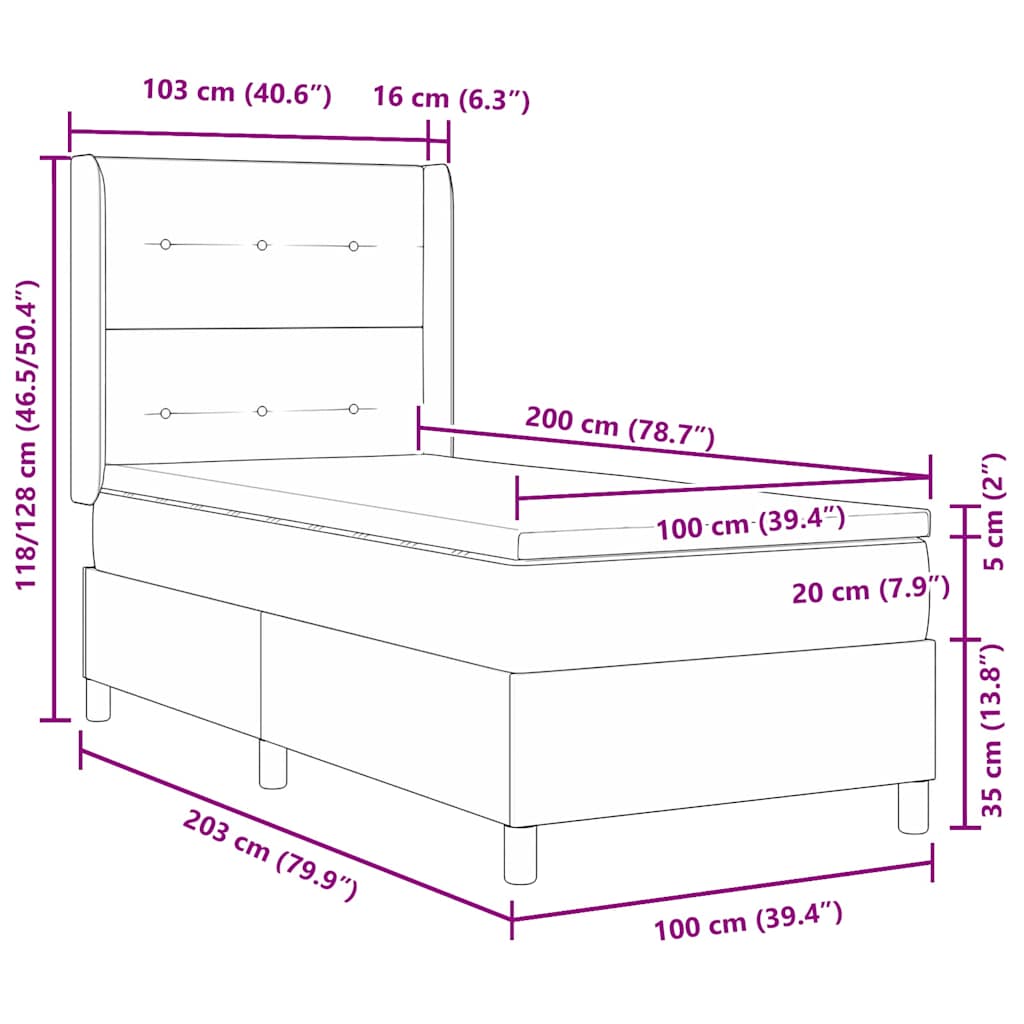 vidaXL Łóżko sprężynowe Z zagłówkiem Jasnoszary 100 x 200 cm tkanina