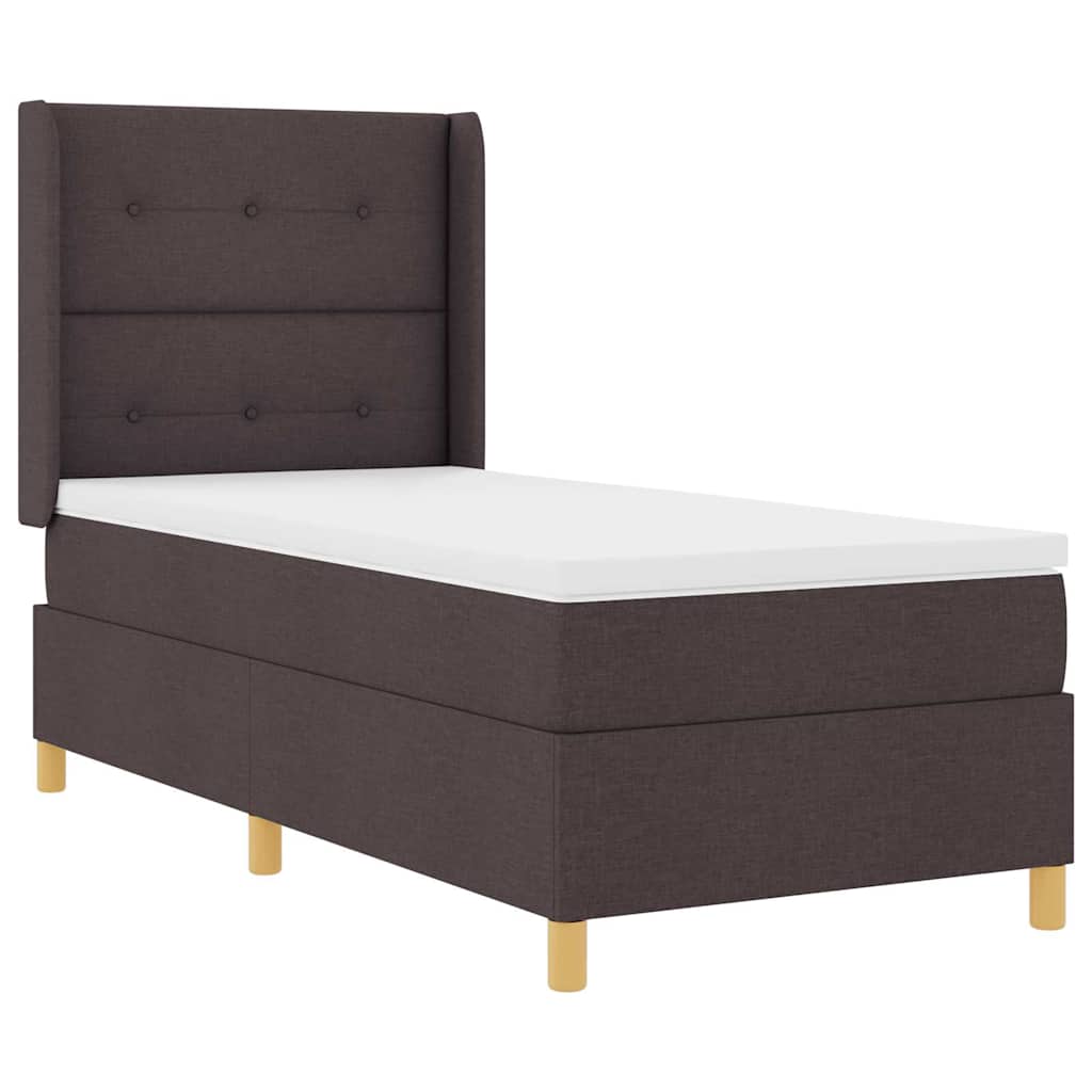 vidaXL Łóżko sprężynowe Z zagłówkiem Ciemny brąz 100 x 200 cm tkanina