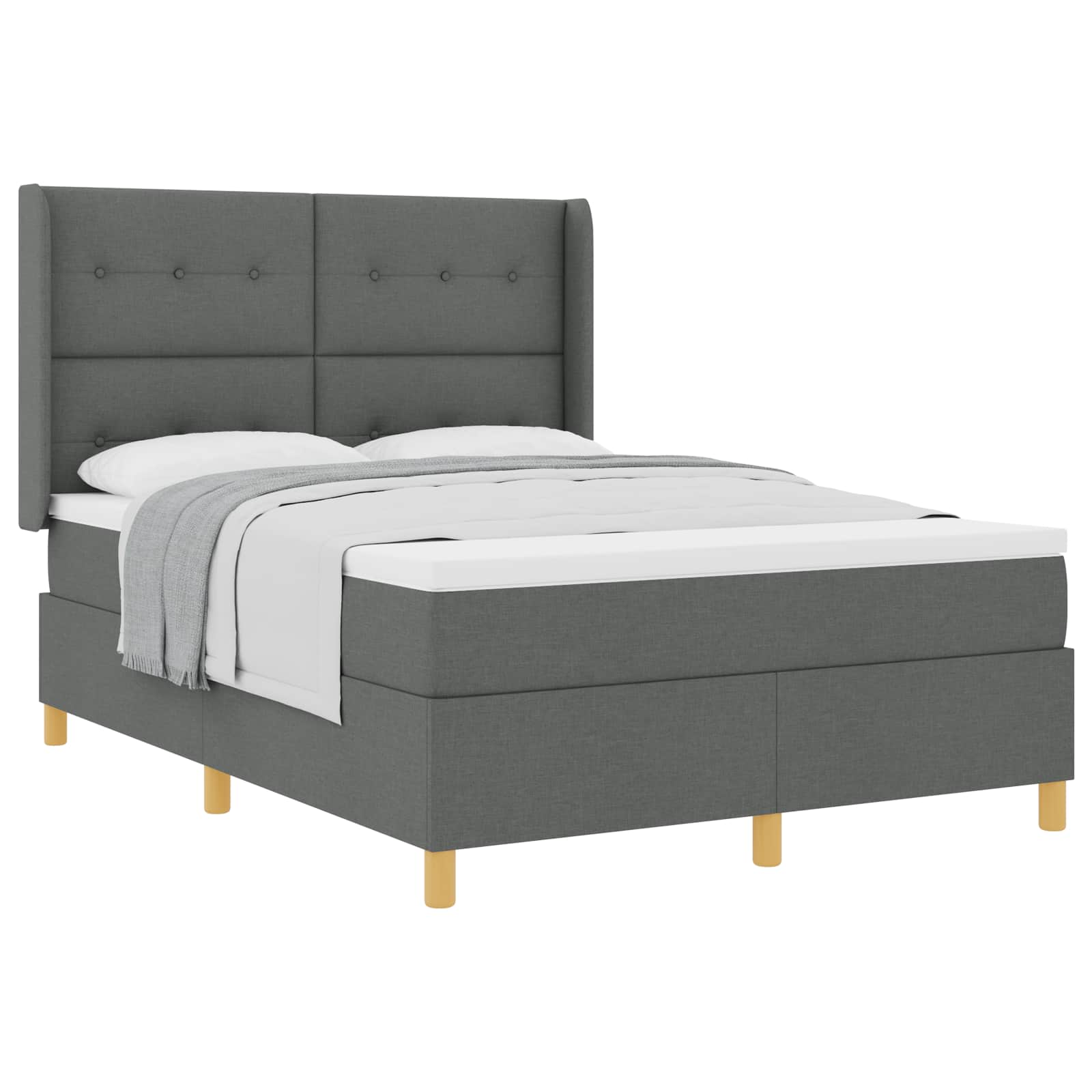 vidaXL Łóżko sprężynowe z materacem Ciemnoszary 140 x 190 cm tkanina