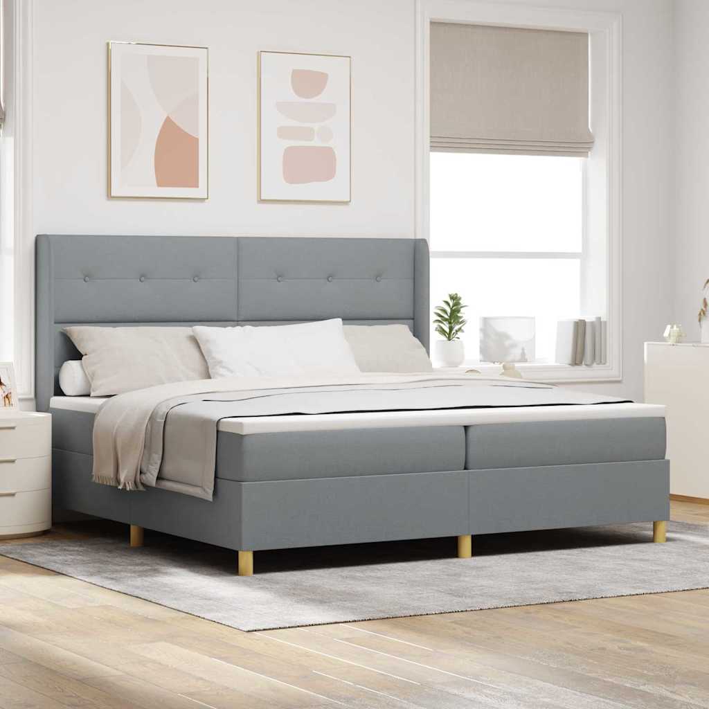 vidaXL Łóżko sprężynowe Z zagłówkiem Jasnoszary 200 x 200 cm tkanina