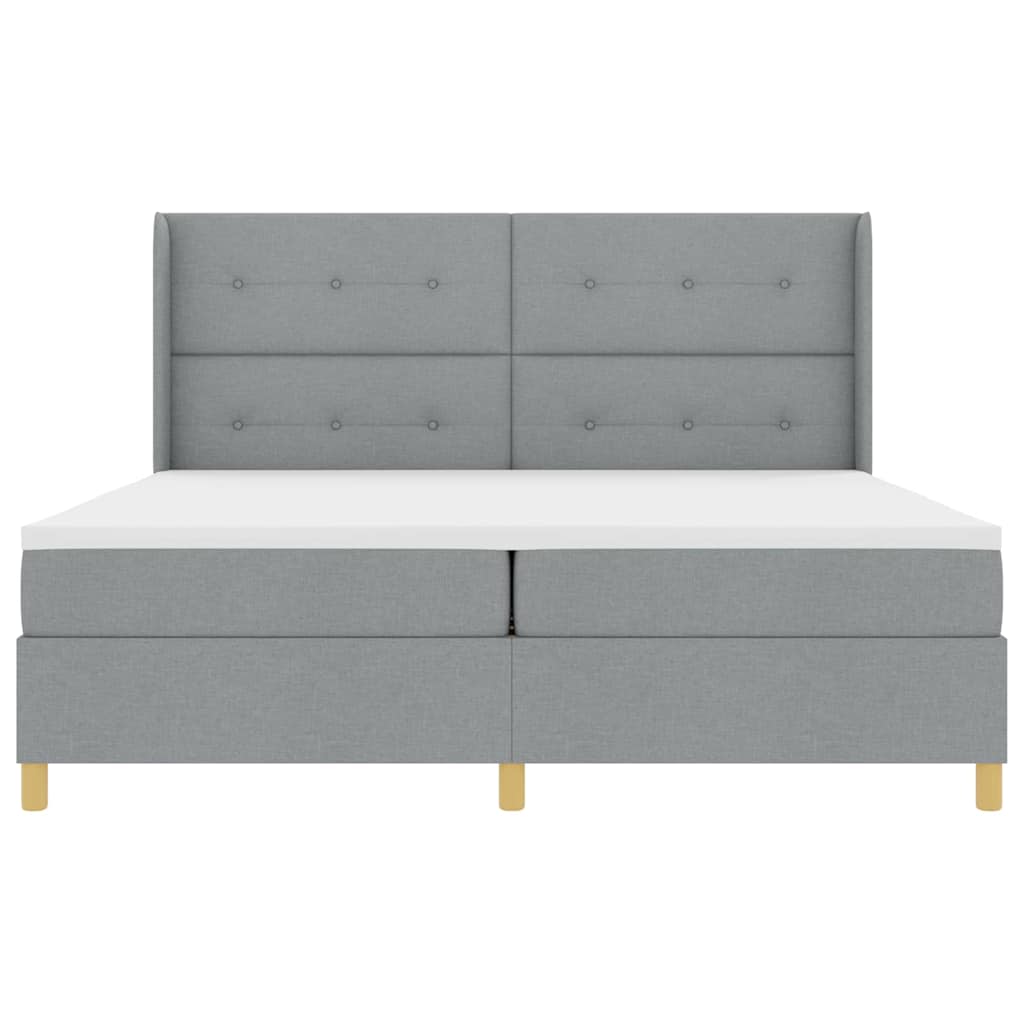 vidaXL Łóżko sprężynowe Z zagłówkiem Jasnoszary 200 x 200 cm tkanina