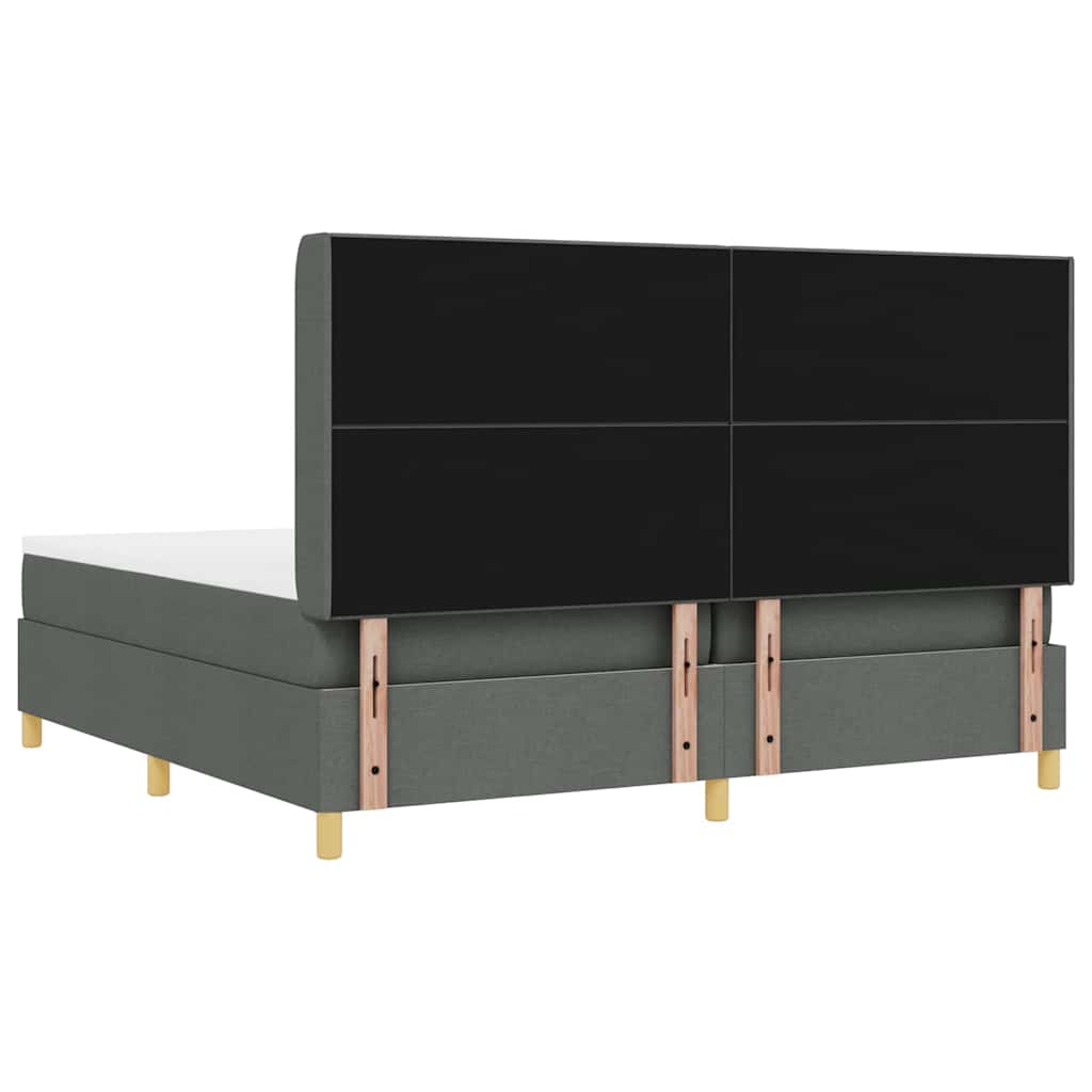 vidaXL Łóżko sprężynowe Z zagłówkiem Ciemnoszary 200 x 200 cm tkanina