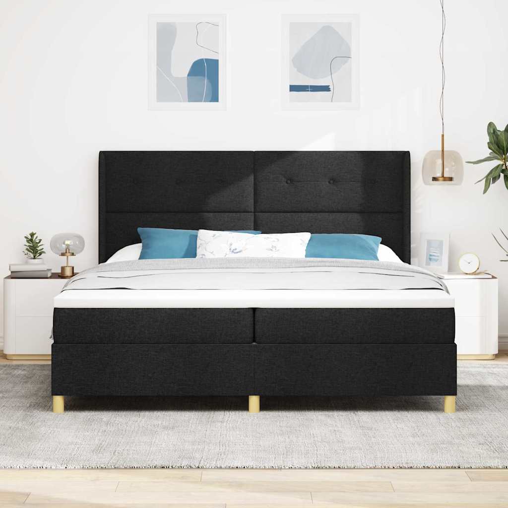 vidaXL Łóżko sprężynowe Z zagłówkiem Czarny 200 x 200 cm tkanina