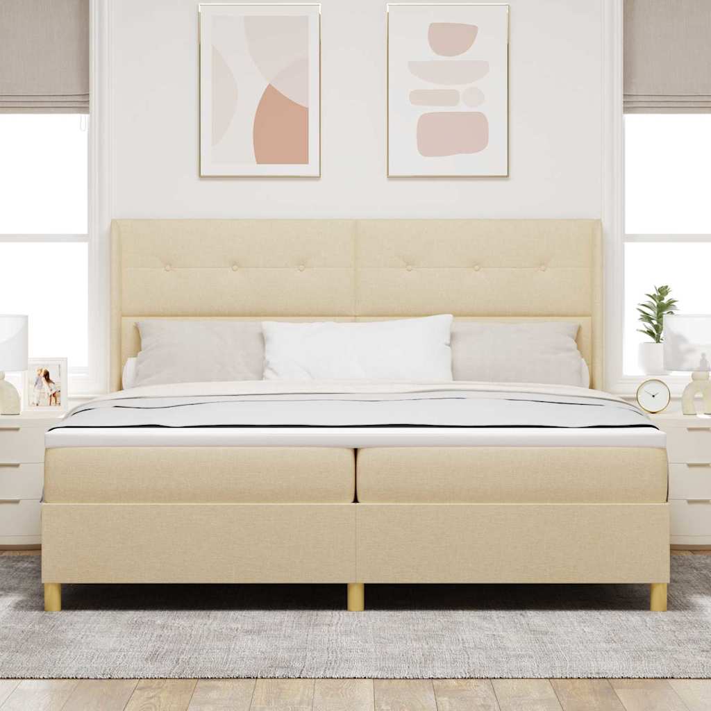 vidaXL Łóżko sprężynowe z materacem Kremowy 200 x 200 cm tkanina