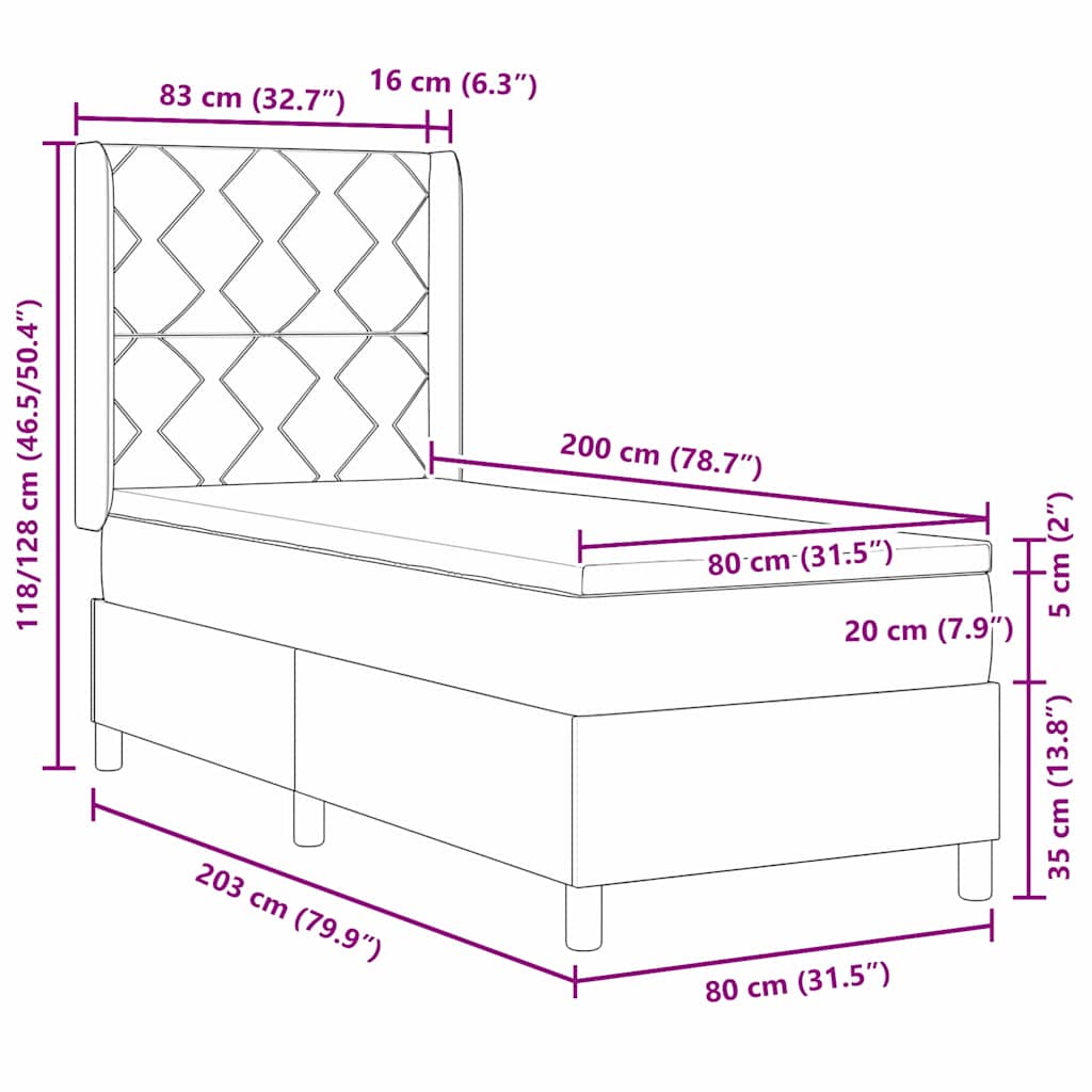 vidaXL Łóżko sprężynowe Z zagłówkiem Ciemnoszary 80 x 200 cm tkanina