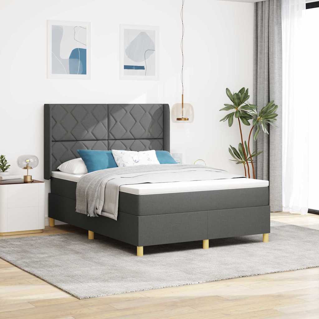 vidaXL Łóżko sprężynowe Z zagłówkiem Ciemnoszary 140 x 190 cm tkanina