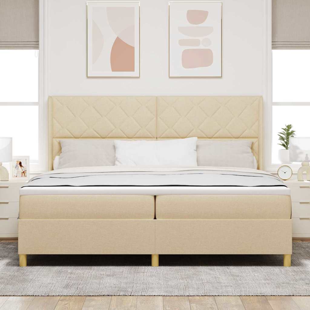 vidaXL Łóżko sprężynowe z materacem Kremowy 200 x 200 cm tkanina