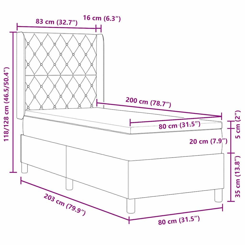 vidaXL Łóżko sprężynowe z materacem Ciemnoszary 80 x 200 cm Aksamit