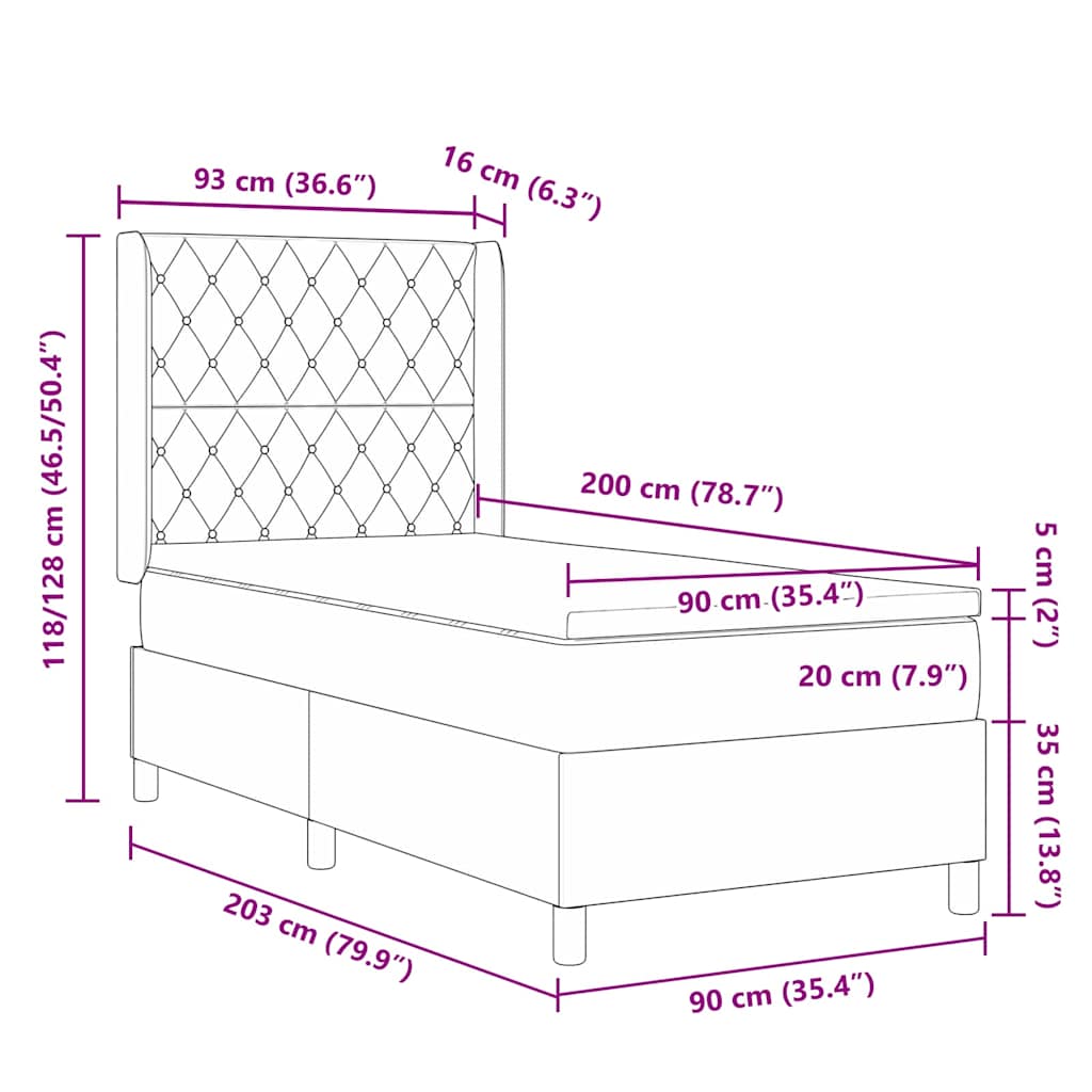 vidaXL Łóżko sprężynowe z materacem Niebieski 90 x 200 cm Aksamit
