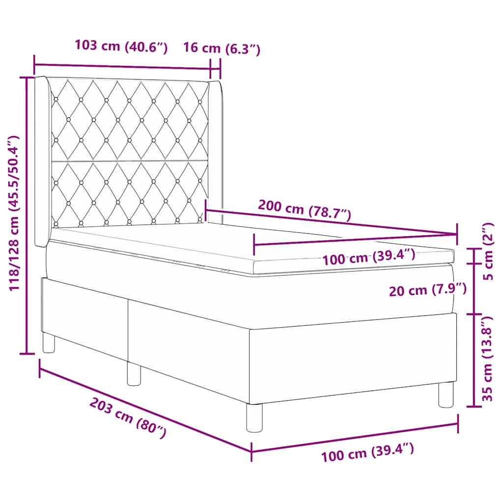 vidaXL Łóżko sprężynowe z materacem Niebieski 100 x 200 cm Aksamit
