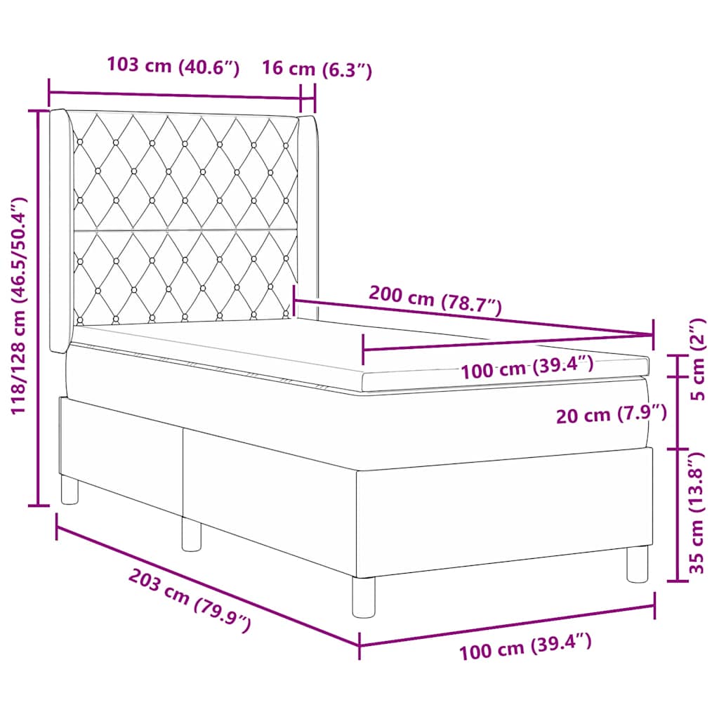 vidaXL Łóżko sprężynowe z materacem Różowy 100 x 200 cm Aksamit