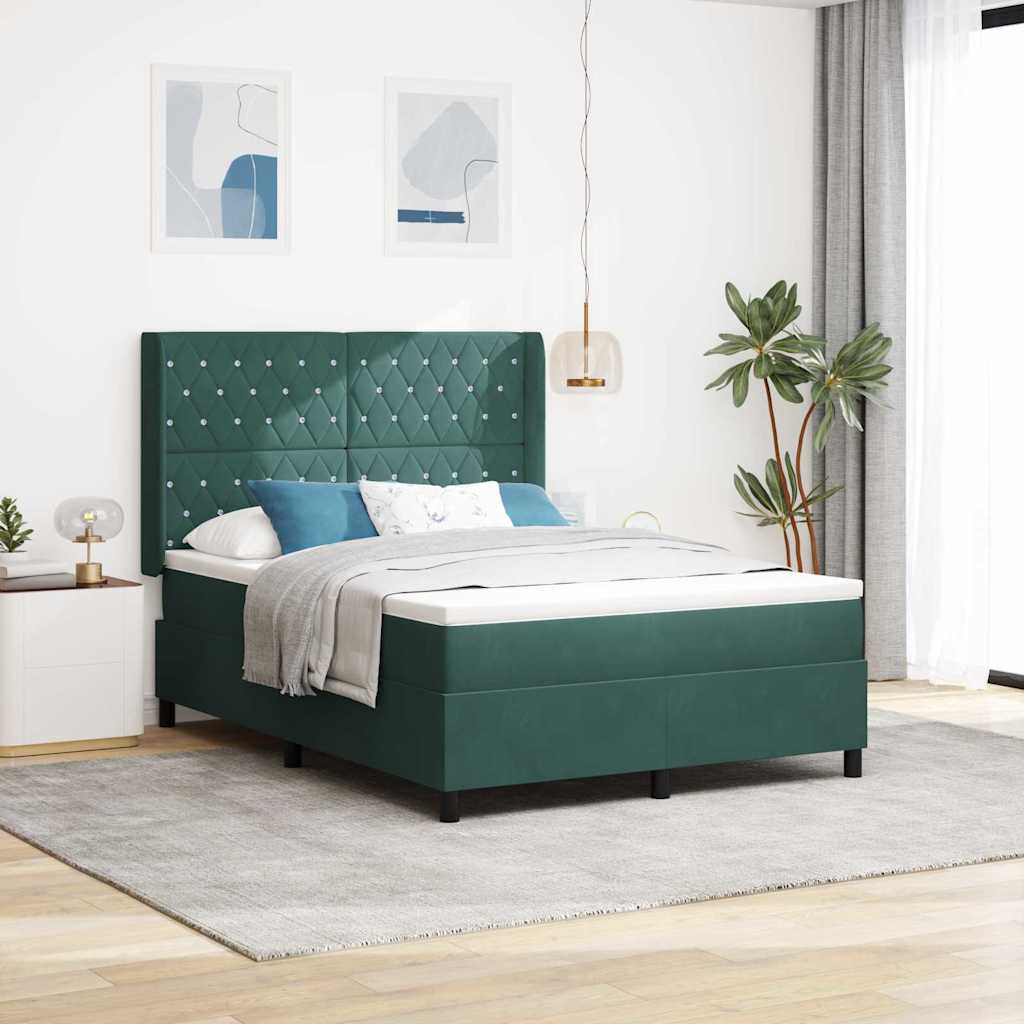 vidaXL Łóżko sprężynowe z materacem Ciemna zieleń 160 x 200 cm Aksamit