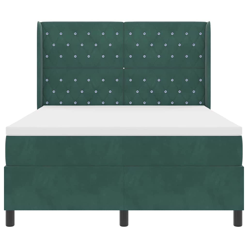 vidaXL Łóżko sprężynowe z materacem Ciemna zieleń 160 x 200 cm Aksamit