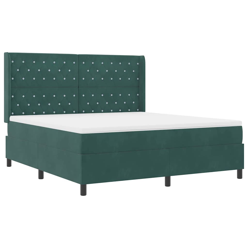 vidaXL Łóżko sprężynowe z materacem Ciemna zieleń 180 x 200 cm Aksamit