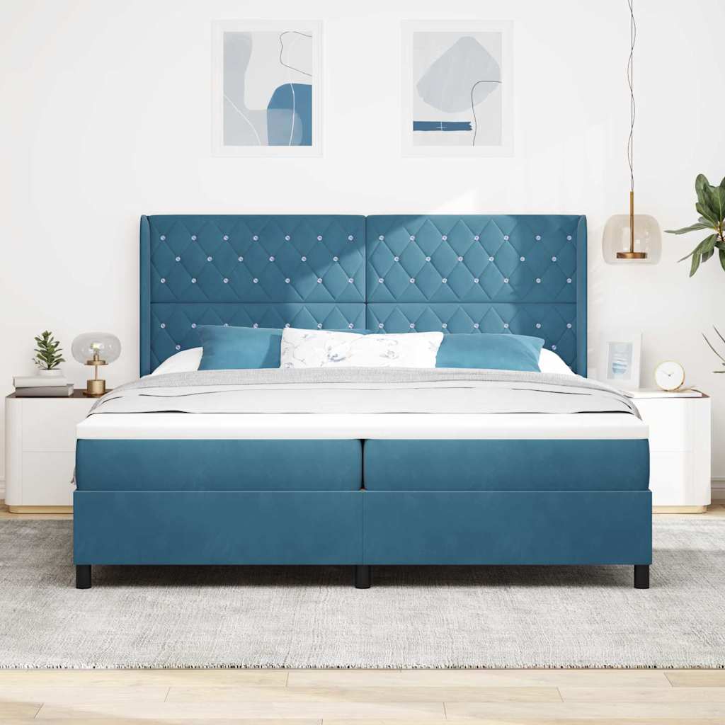 vidaXL Łóżko sprężynowe z materacem Niebieski 200 x 200 cm Aksamit