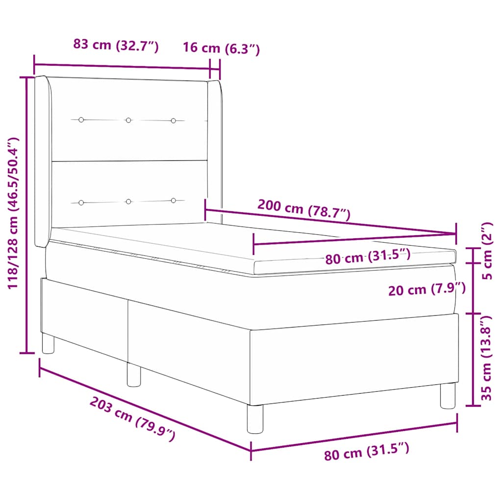 vidaXL Łóżko sprężynowe z materacem Różowy 80 x 200 cm Aksamit