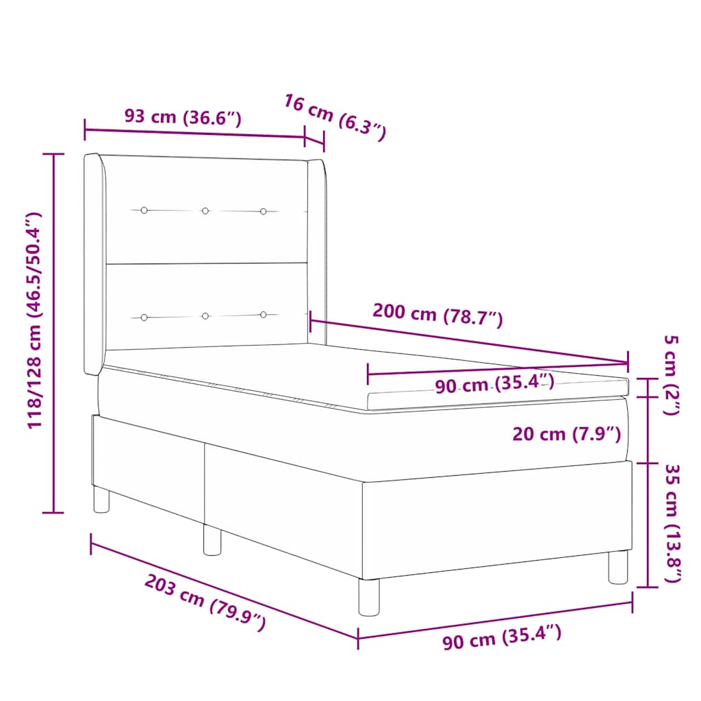 vidaXL Łóżko sprężynowe Z zagłówkiem Czarny 90 x 200 cm Aksamit
