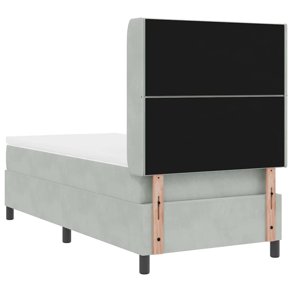vidaXL Łóżko sprężynowe Z zagłówkiem Jasnoszary 100 x 200 cm Aksamit