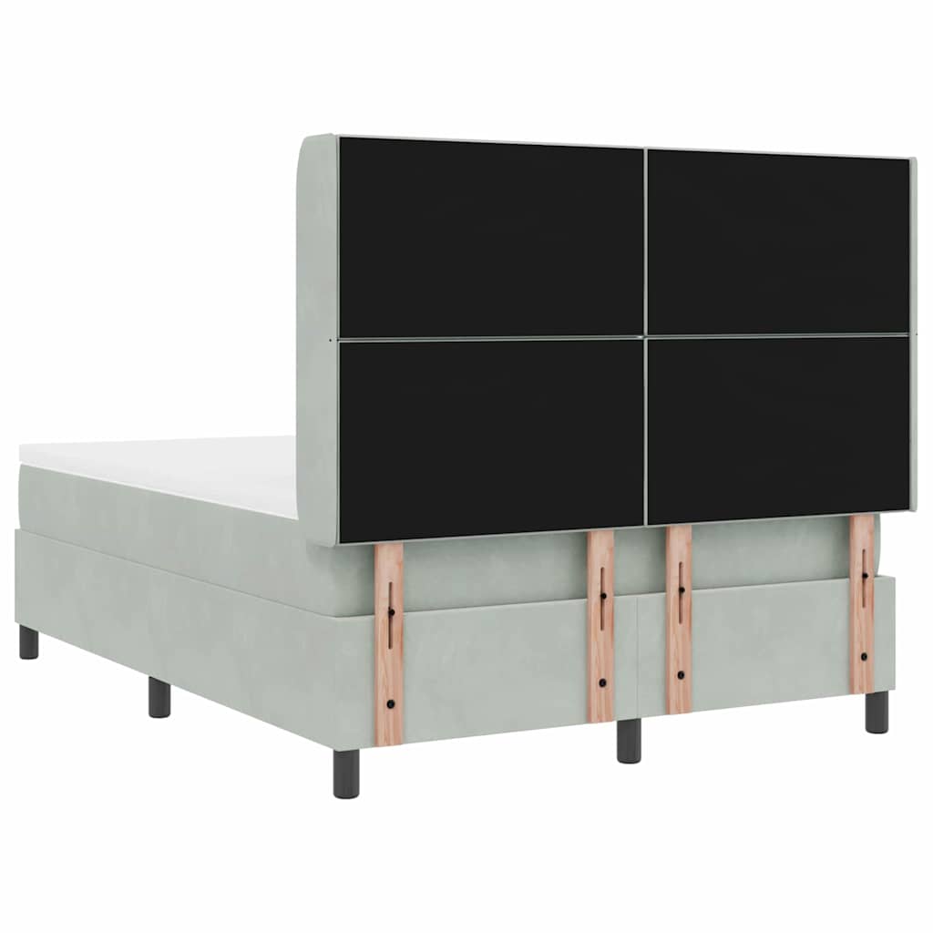 vidaXL Łóżko sprężynowe Z zagłówkiem Jasnoszary 160 x 200 cm Aksamit