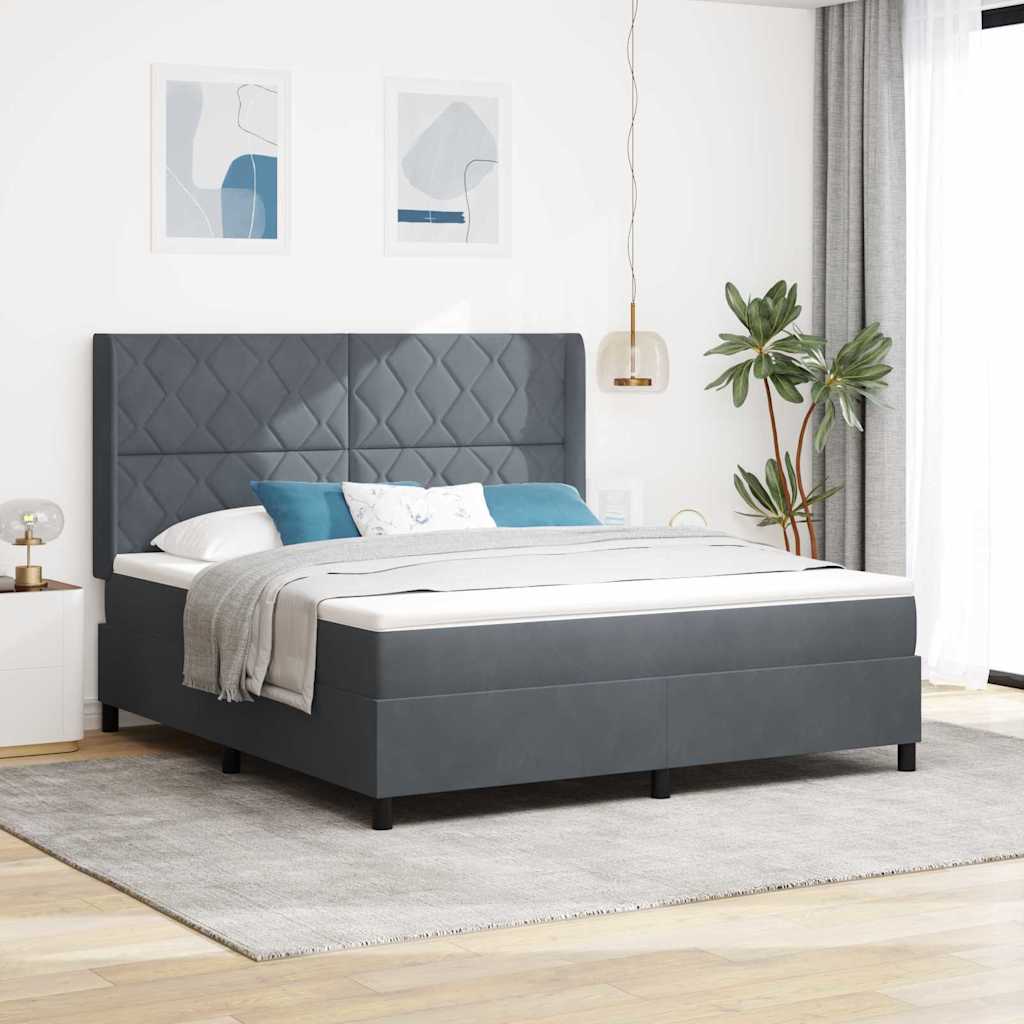 vidaXL Łóżko sprężynowe Z zagłówkiem Ciemnoszary 180 x 200 cm Aksamit
