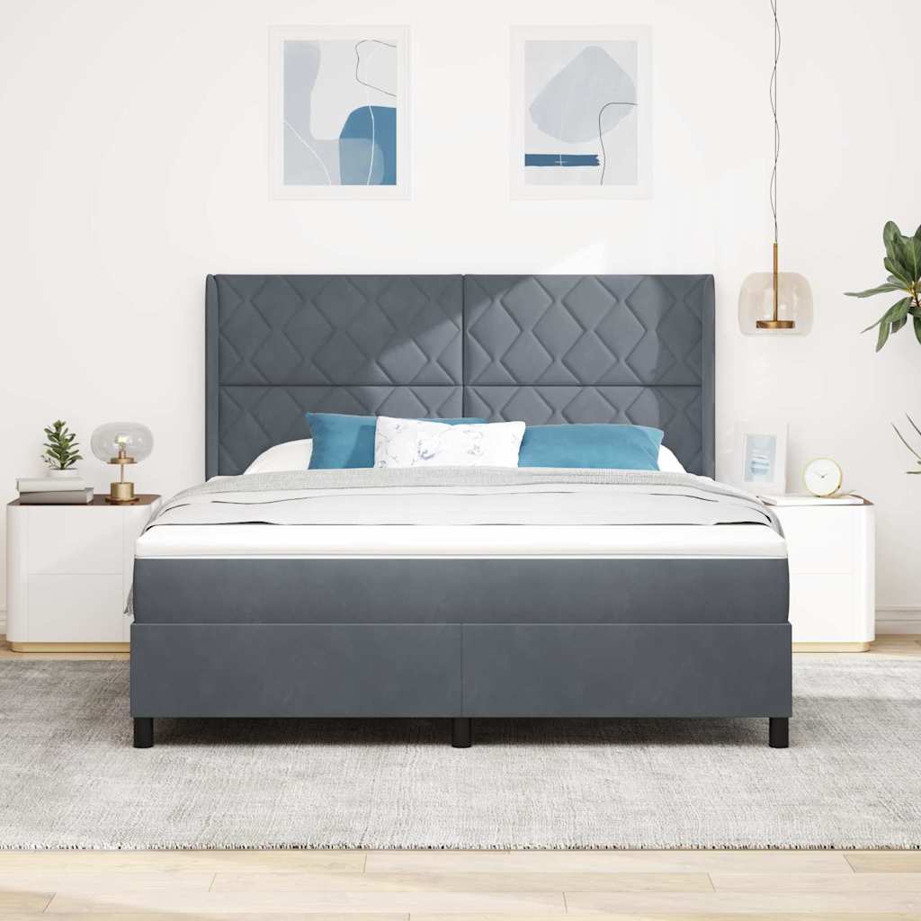 vidaXL Łóżko sprężynowe Z zagłówkiem Ciemnoszary 180 x 200 cm Aksamit