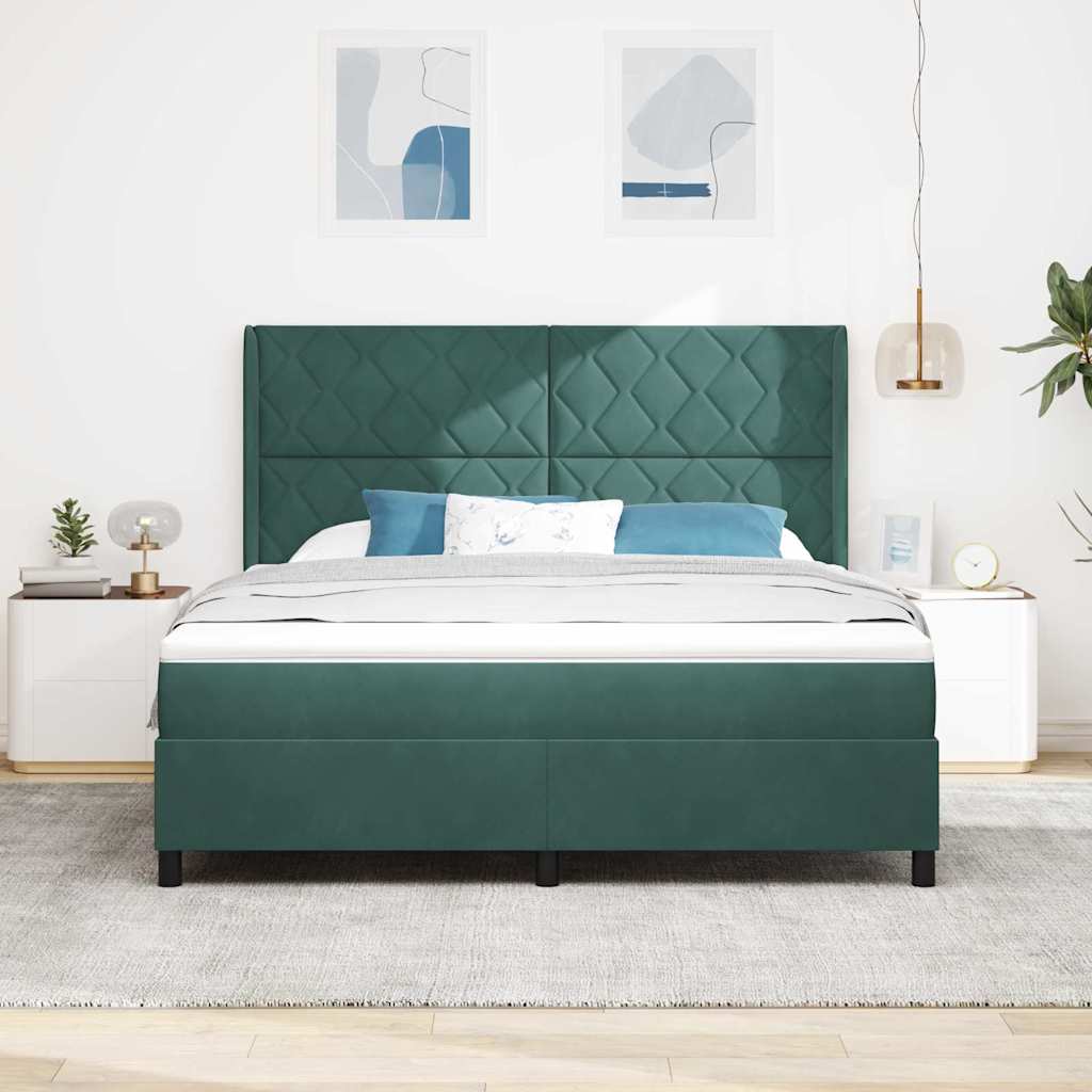 vidaXL Łóżko sprężynowe Ciemna zieleń 180 x 200 cm Aksamit