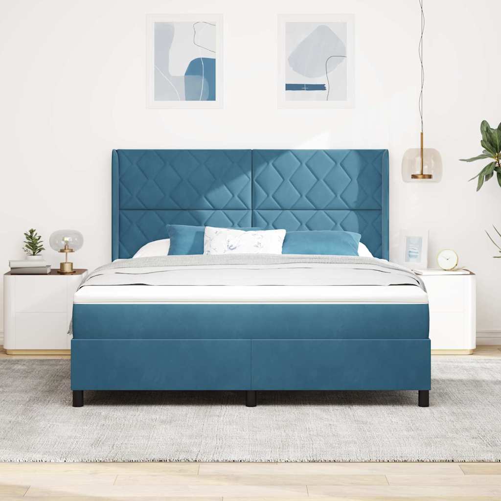 vidaXL Łóżko sprężynowe Z zagłówkiem Niebieski 180 x 200 cm Aksamit