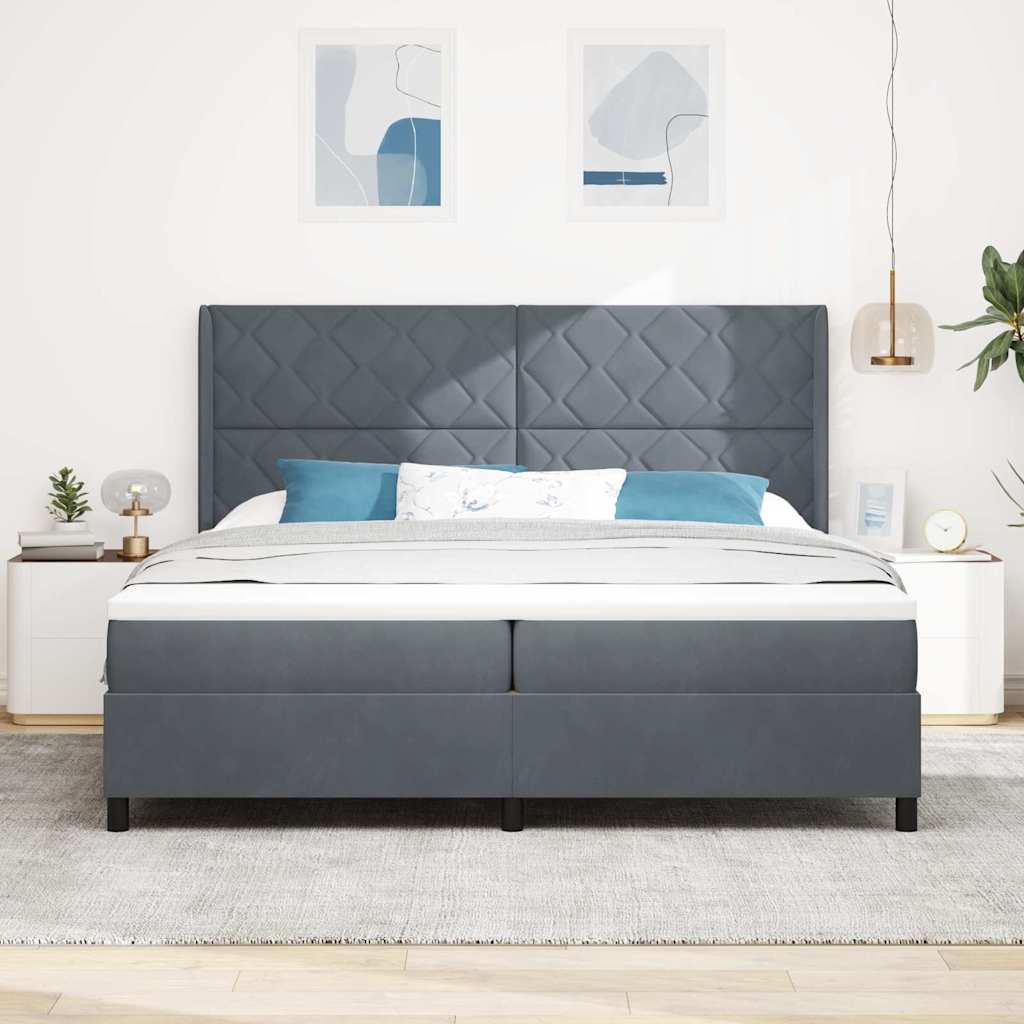 vidaXL Łóżko sprężynowe Z zagłówkiem Ciemnoszary 200 x 200 cm Aksamit