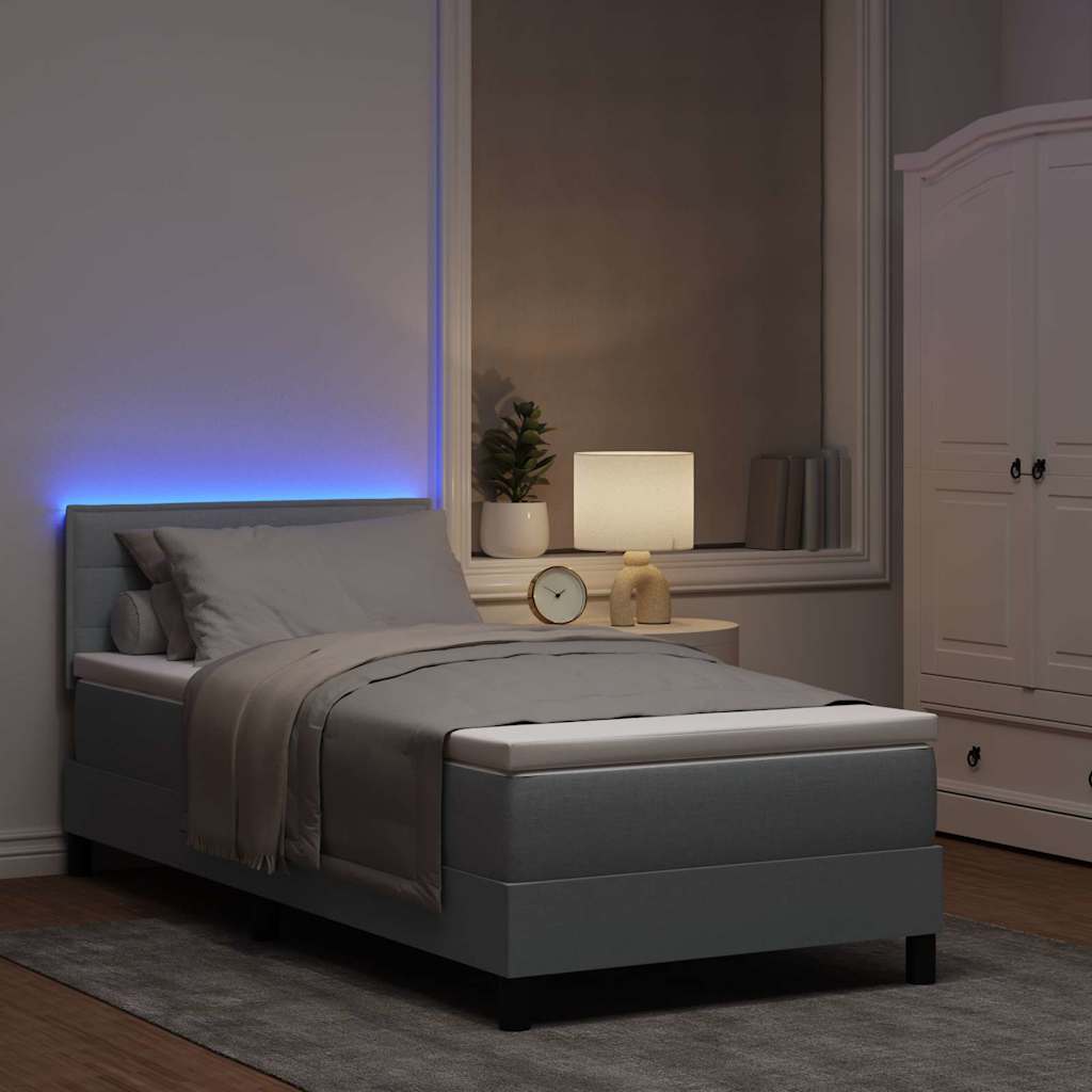 vidaXL Łóżko sprężynowe z paskami LED Jasnoszary 80 x 200 cm tkanina