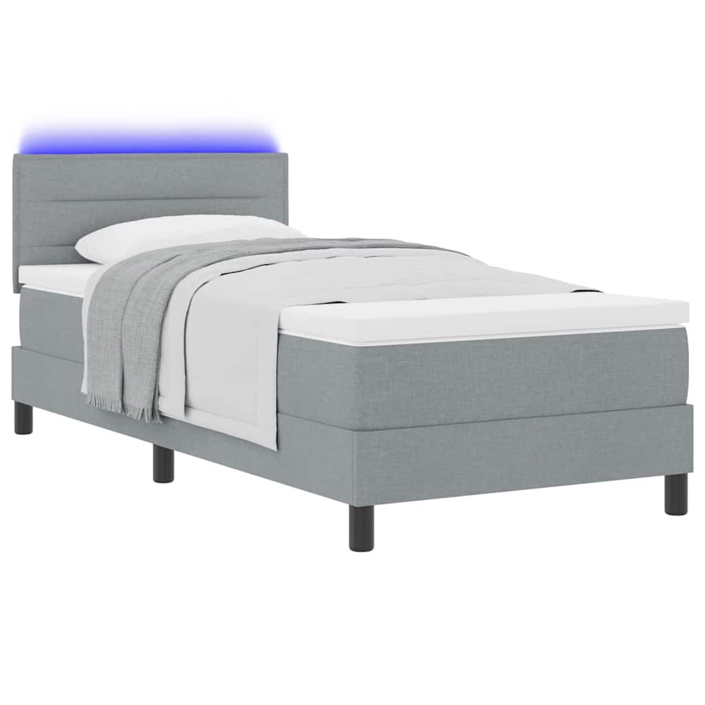 vidaXL Łóżko sprężynowe z paskami LED Jasnoszary 80 x 200 cm tkanina