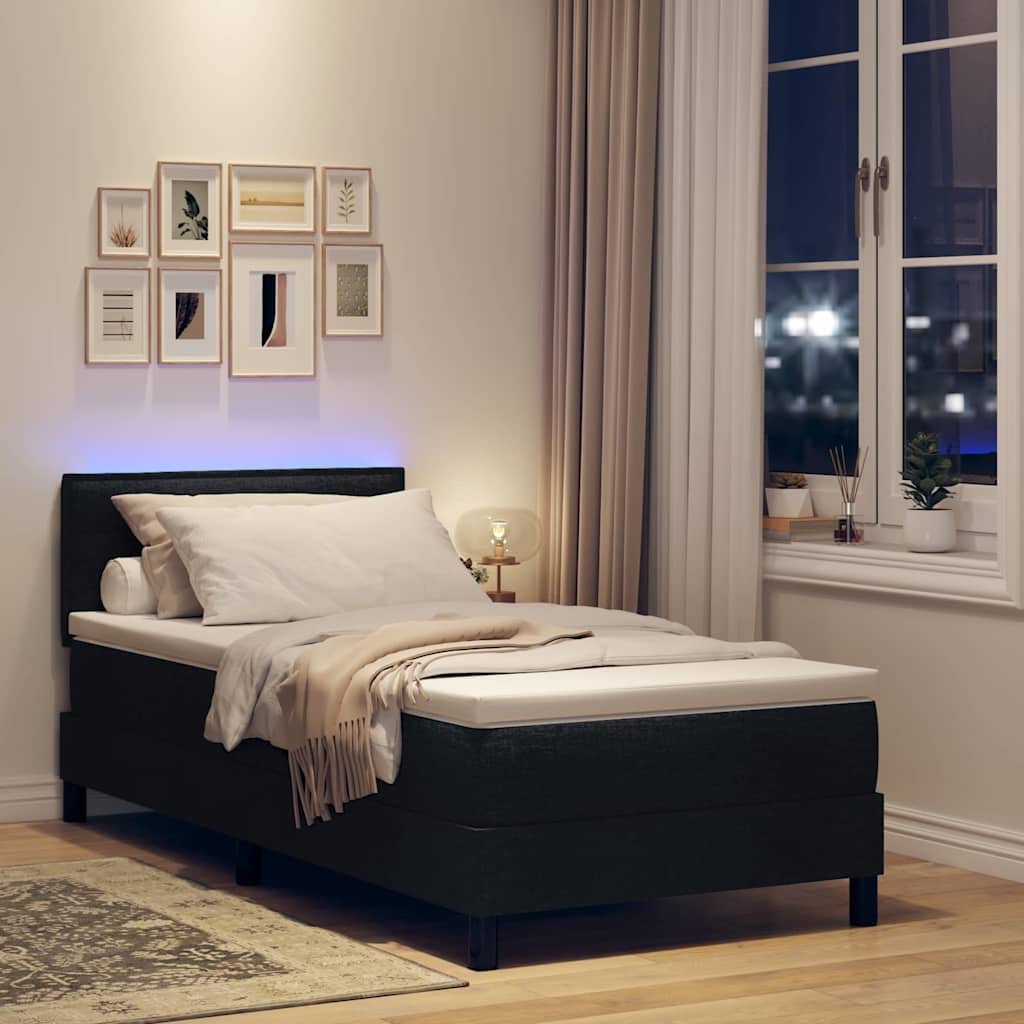 vidaXL Łóżko sprężynowe z materacem z LED Czarny 90 x 190 cm tkanina