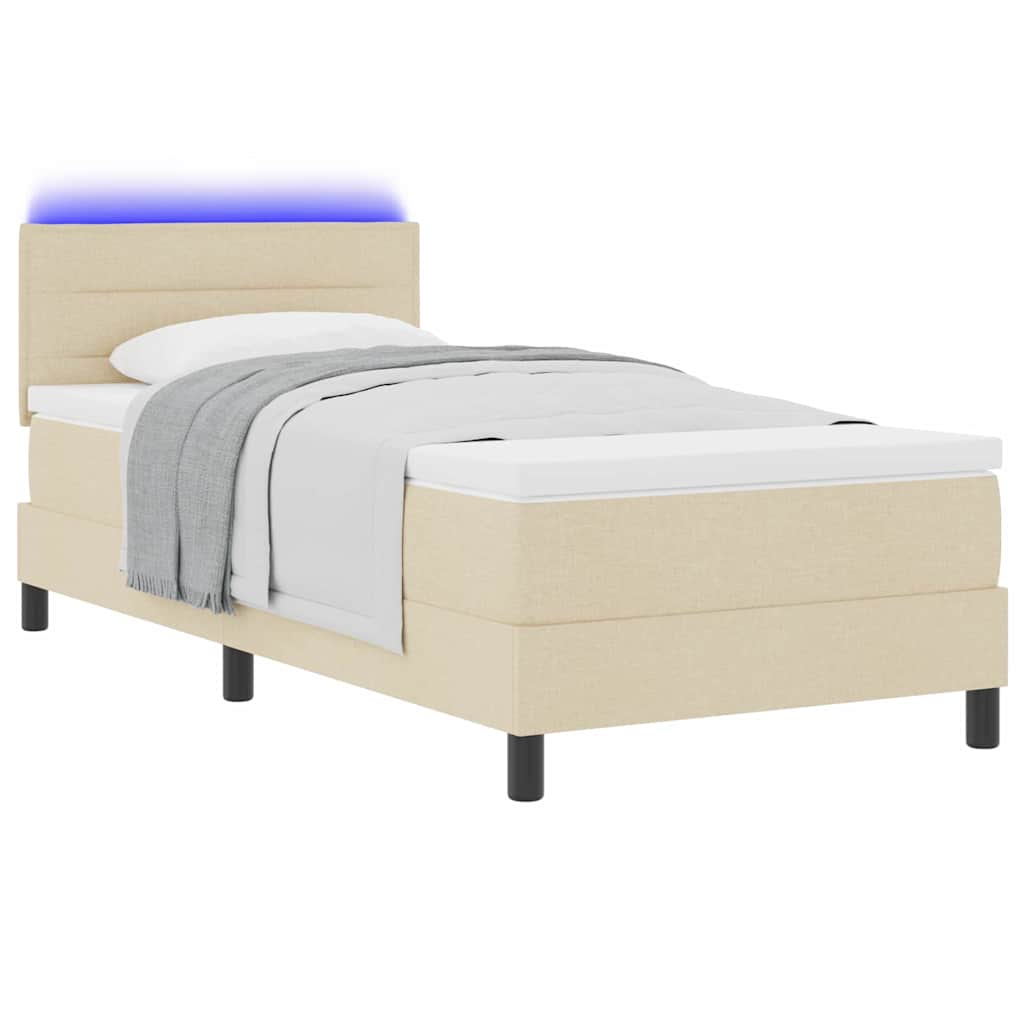 vidaXL Łóżko sprężynowe z materacem z LED Kremowy 90 x 190 cm tkanina