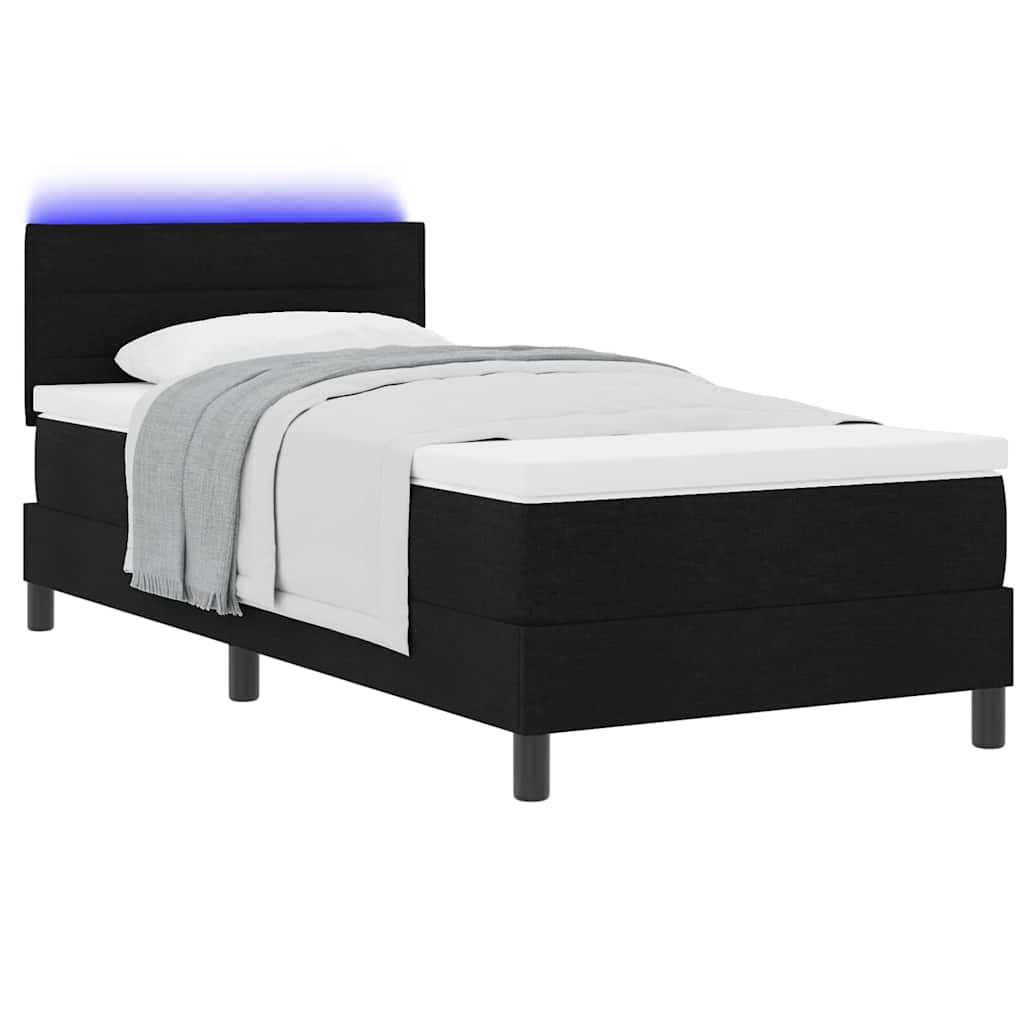 vidaXL Łóżko sprężynowe z materacem z LED Czarny 90 x 200 cm tkanina