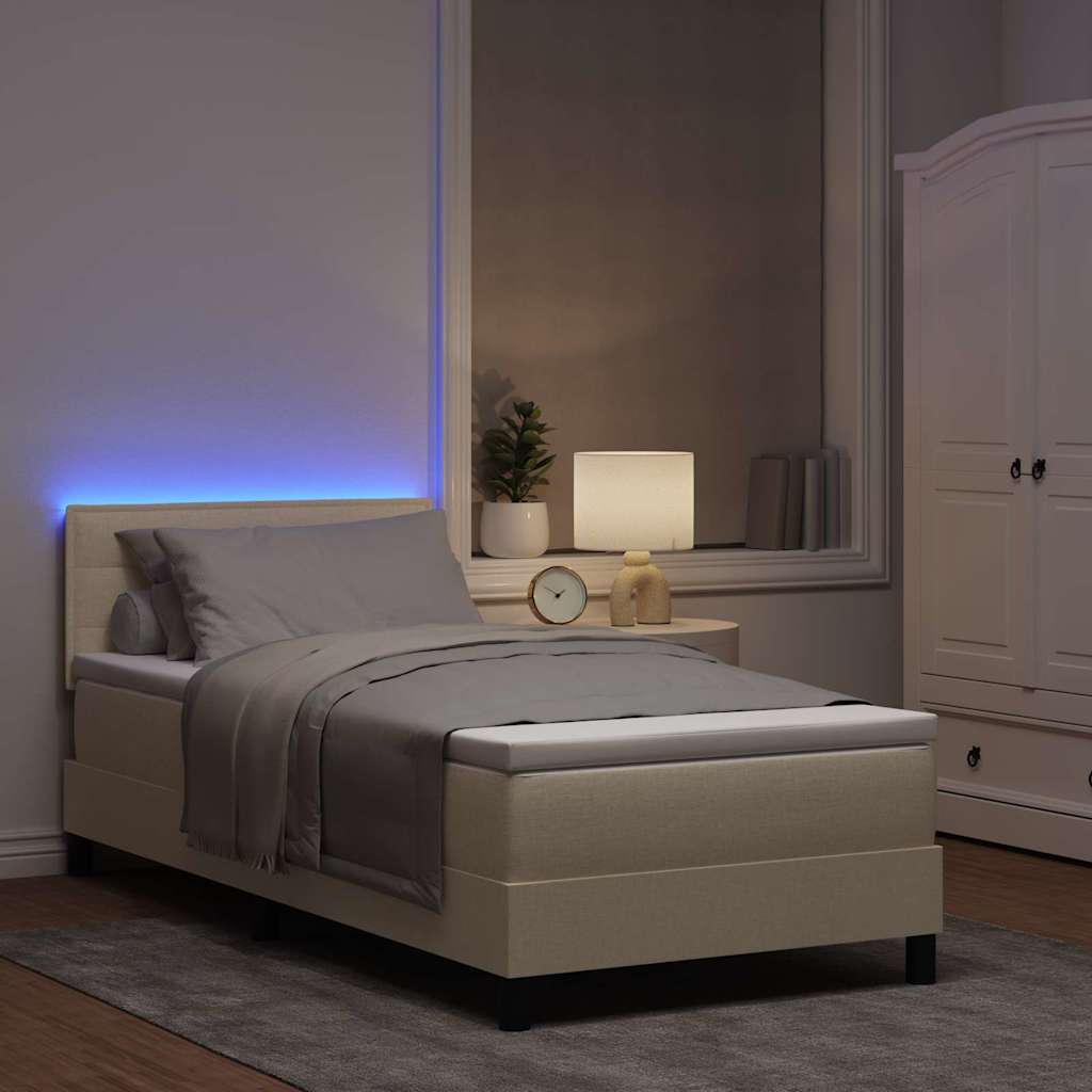 vidaXL Łóżko sprężynowe z materacem z LED Kremowy 90 x 200 cm tkanina