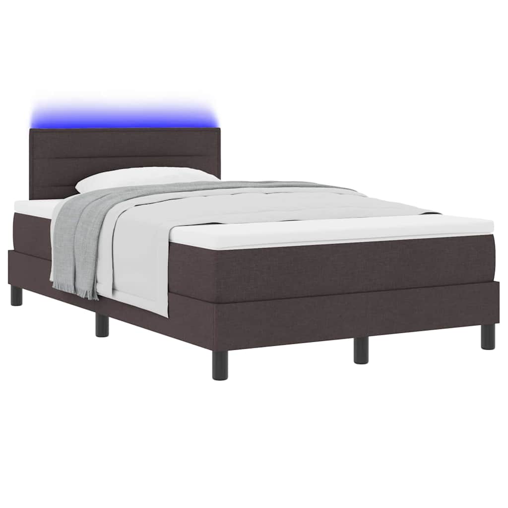 vidaXL Łóżko sprężynowe z paskami LED Ciemny brąz 120 x 190 cm tkanina