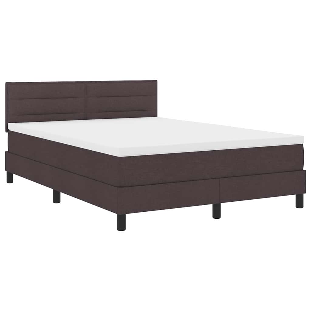 vidaXL Łóżko sprężynowe z paskami LED Ciemny brąz 140 x 200 cm tkanina